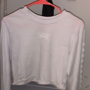 white, cropped long sleeve vans top
